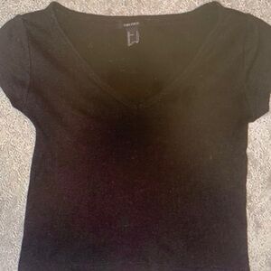 Forever 21 Black V-Neck Ribbed Crop Top